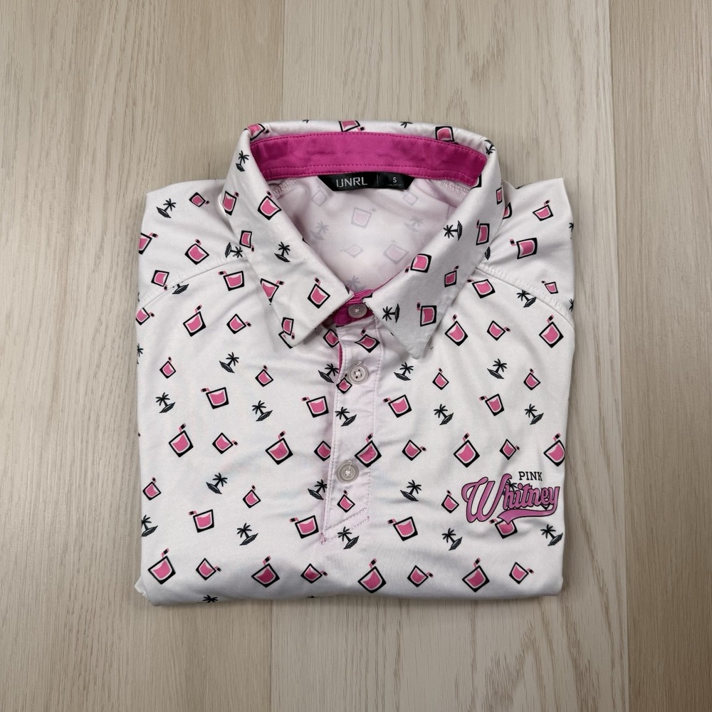 UNRL Barstool Sports Pink Whitney White AOP Golf Polo Shirt Mens Size S Small